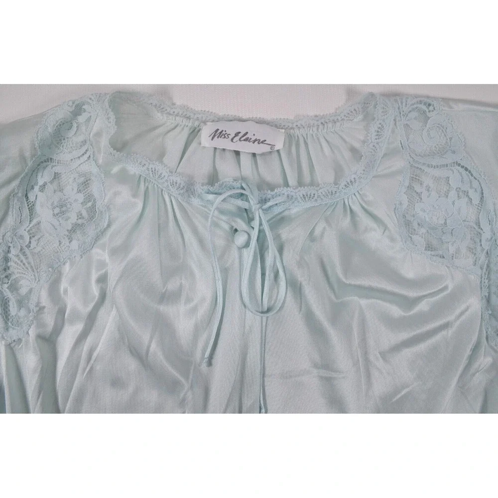 MISS ELAINE Blue Satin Nylon Lounge‎ Robe Womens Small Long Sleeve